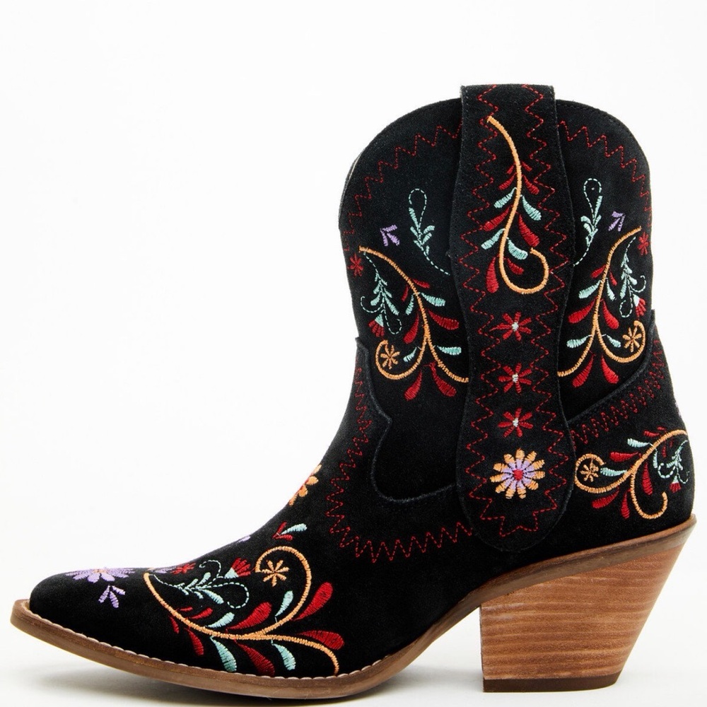 Dingo Sugar Bug Black Embroidered Ankle Boots - Picture 3 of 5